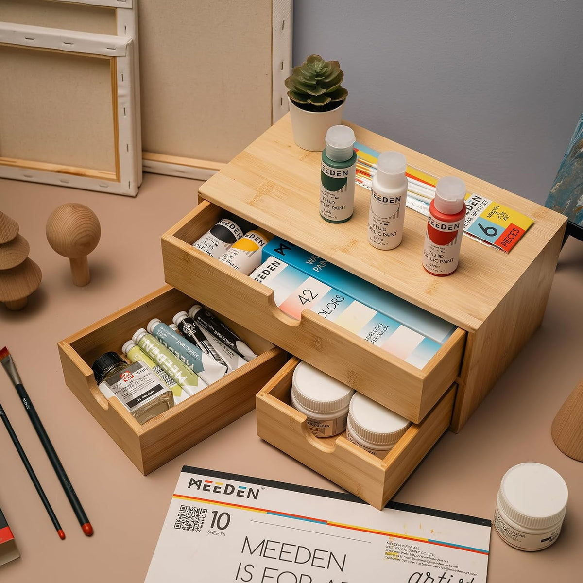 MEEDEN Bamboo Desk Organizer with Drawers: Desktop Storage Container