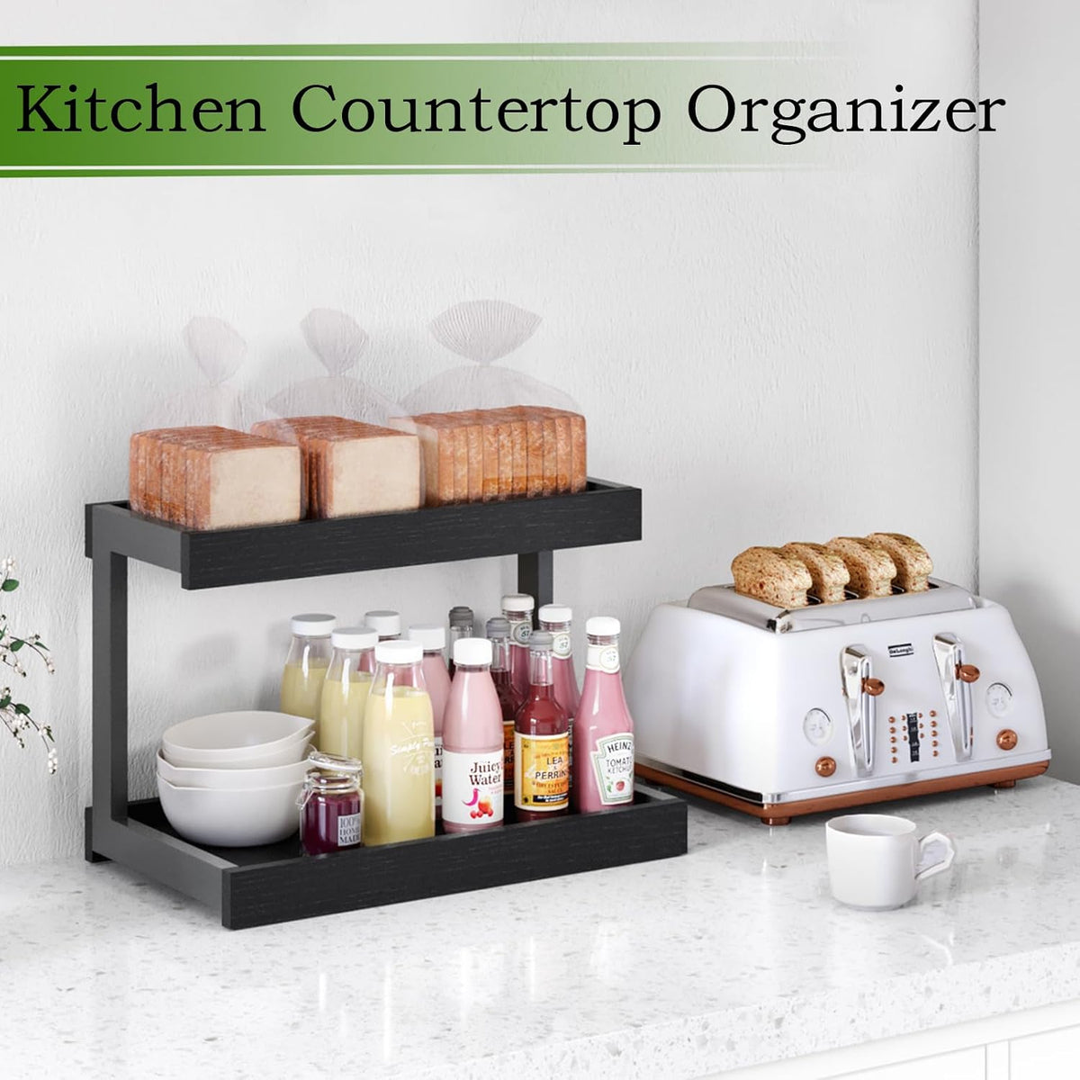 MARTY Counter Shelf Organizer, 2 Tier Spice Rack for Countertop, Black