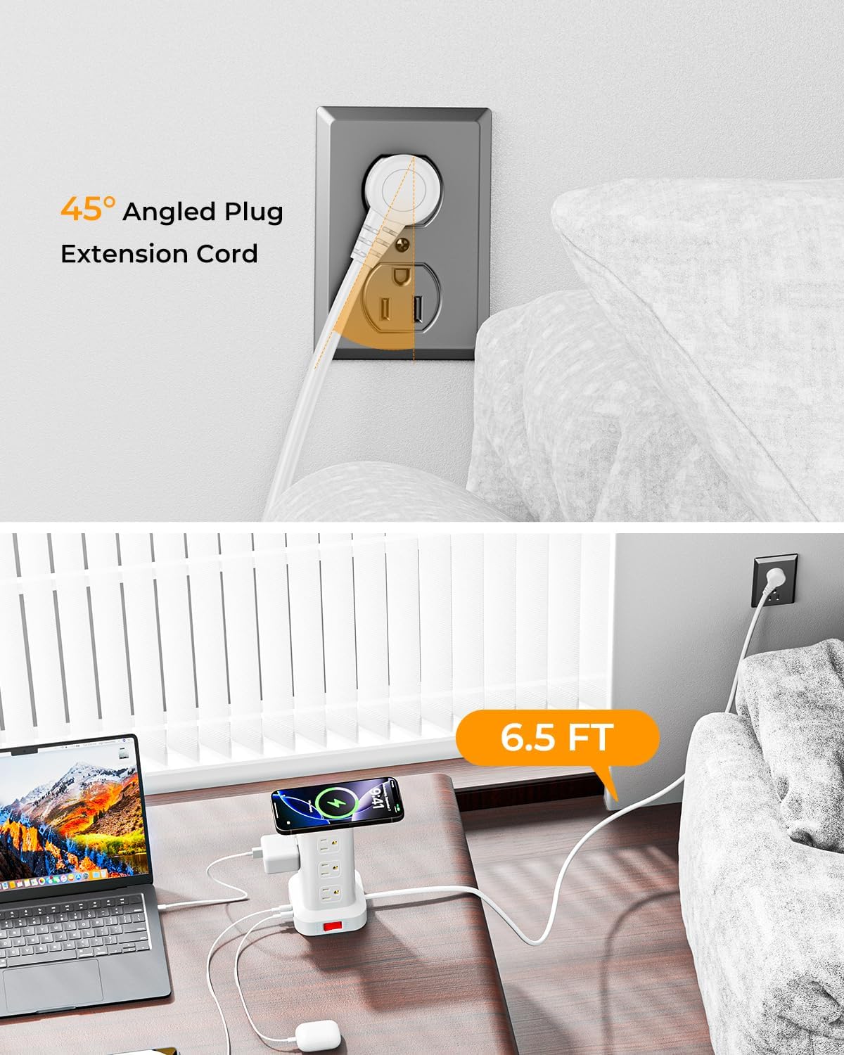 Power Strip with 12 Outlets 4 USB (1 USB C), 6.5Feet Extension Cord with Mult...