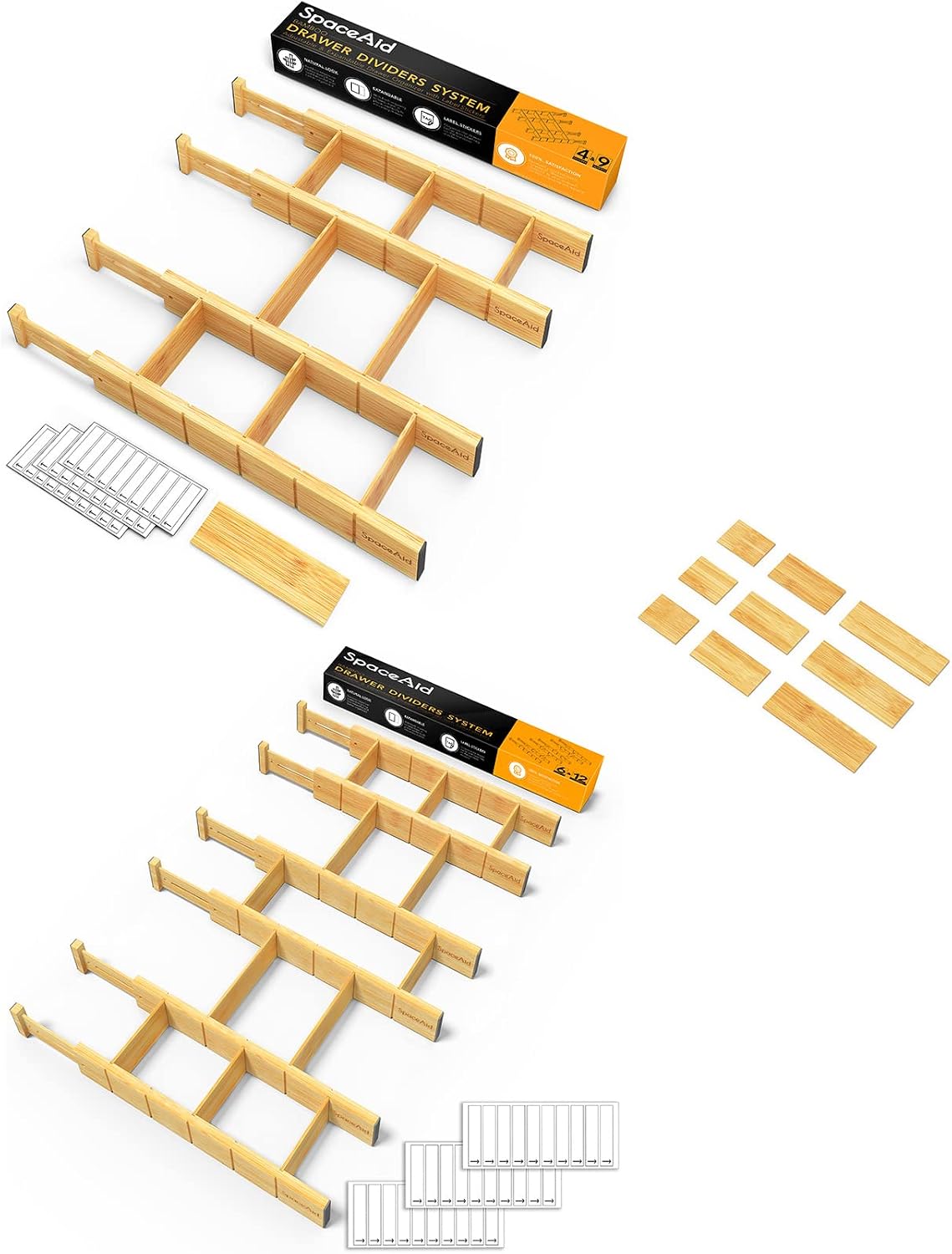 SpaceAid Bamboo Drawer Organizers with Labels, 4 Dividers with 9 Inserts (17-...