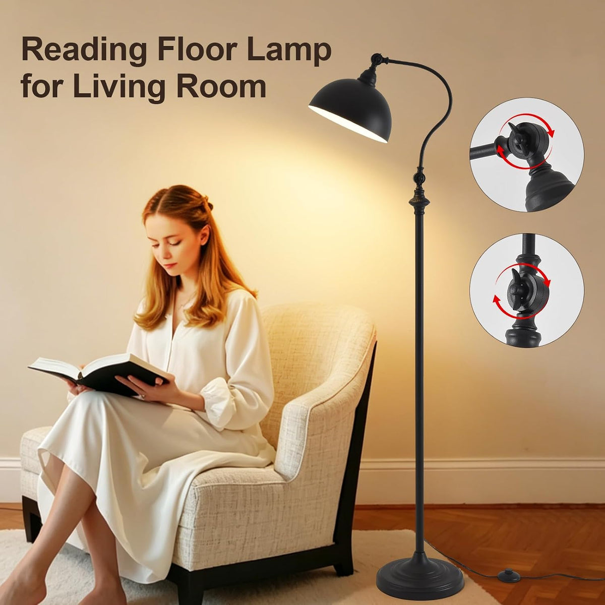 Reading Floor Lamps for Living Room with Remote and Dimmable Bulb