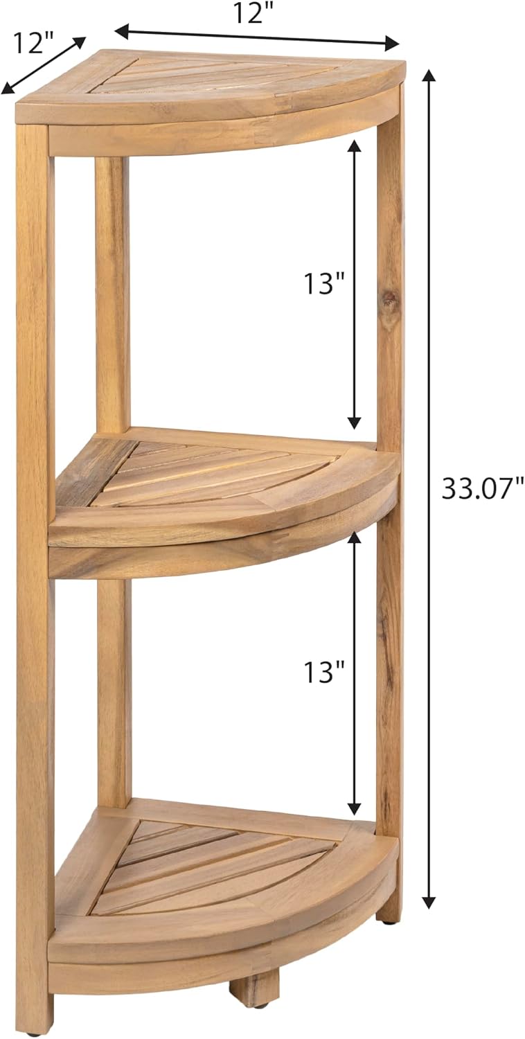 happimess Sela Corner Shelf 33" 3-Tier Acacia Wood, Light Teak