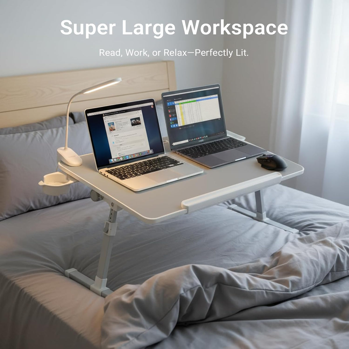 iXTRA Adjustable Laptop Lap Desk with Cooling Fan USB Light for Adults