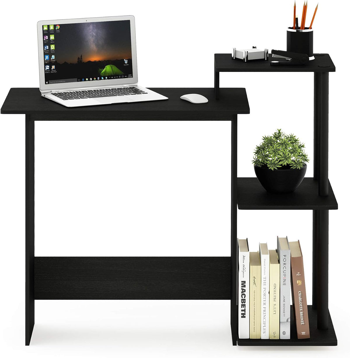 Furinno EFFICIENT Desk, 28.6" Wide Gaming Desk with 3 Open Side Shelves,...