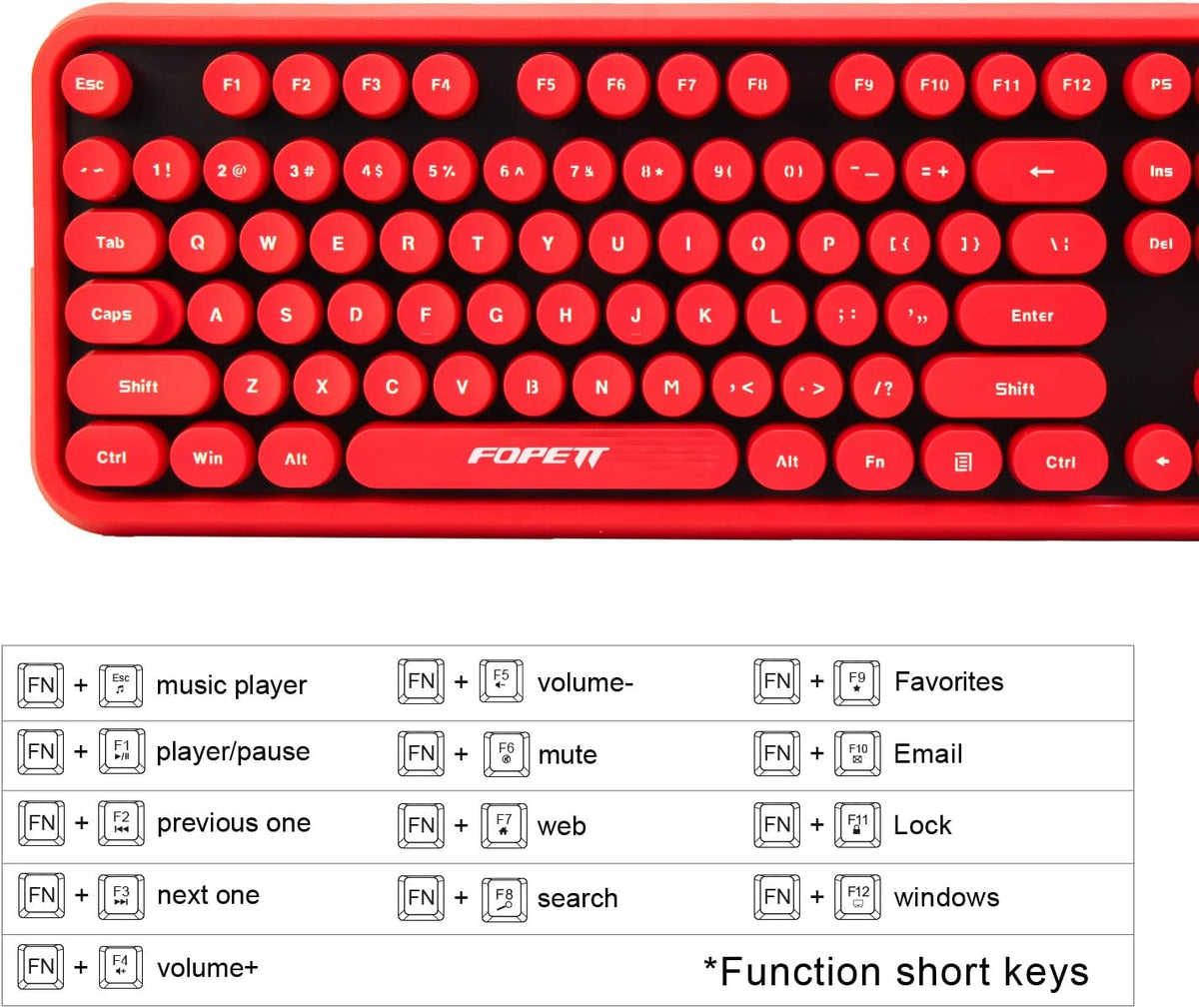 FOPETT Wireless Keyboard and Mouse Combo, 104 Keys Full-Sized 2.4 GHz Round K...