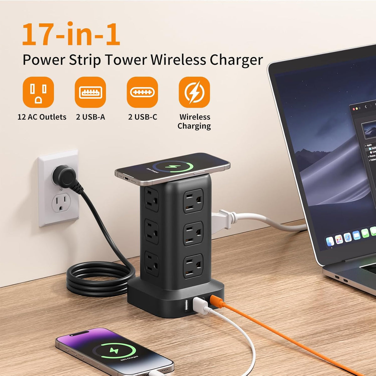 Extension Cord with Multiple Outlets, SMALLRT Power Strip Tower, Outlet Exten...