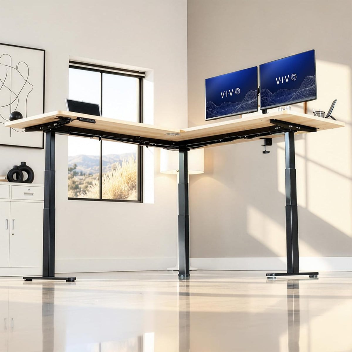 VIVO Electric Corner 3-Leg Standing Desk Frame, Triple Motor