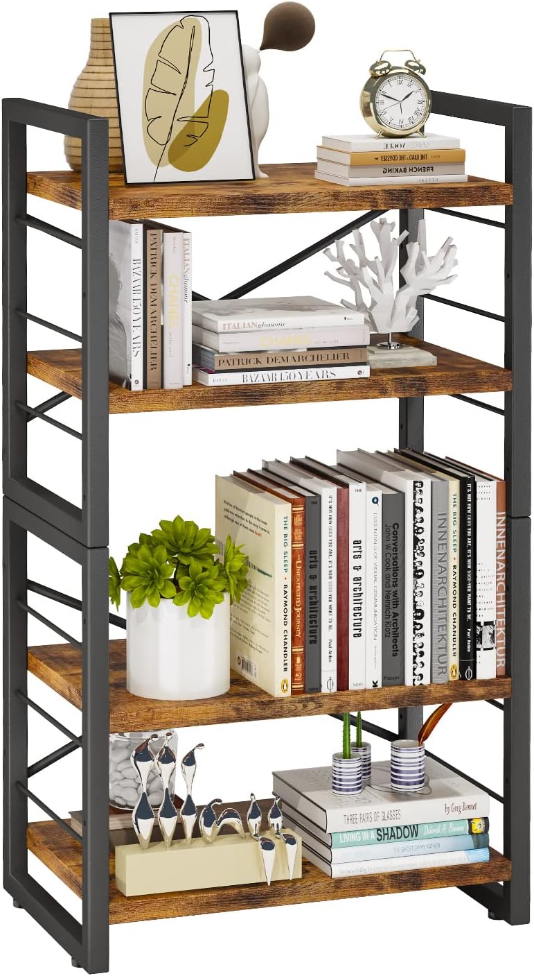 Homeiju Bookshelf, Dorm Desk Hutch, Desk Shelf Organizer, 4 Tier Stackable Bo...