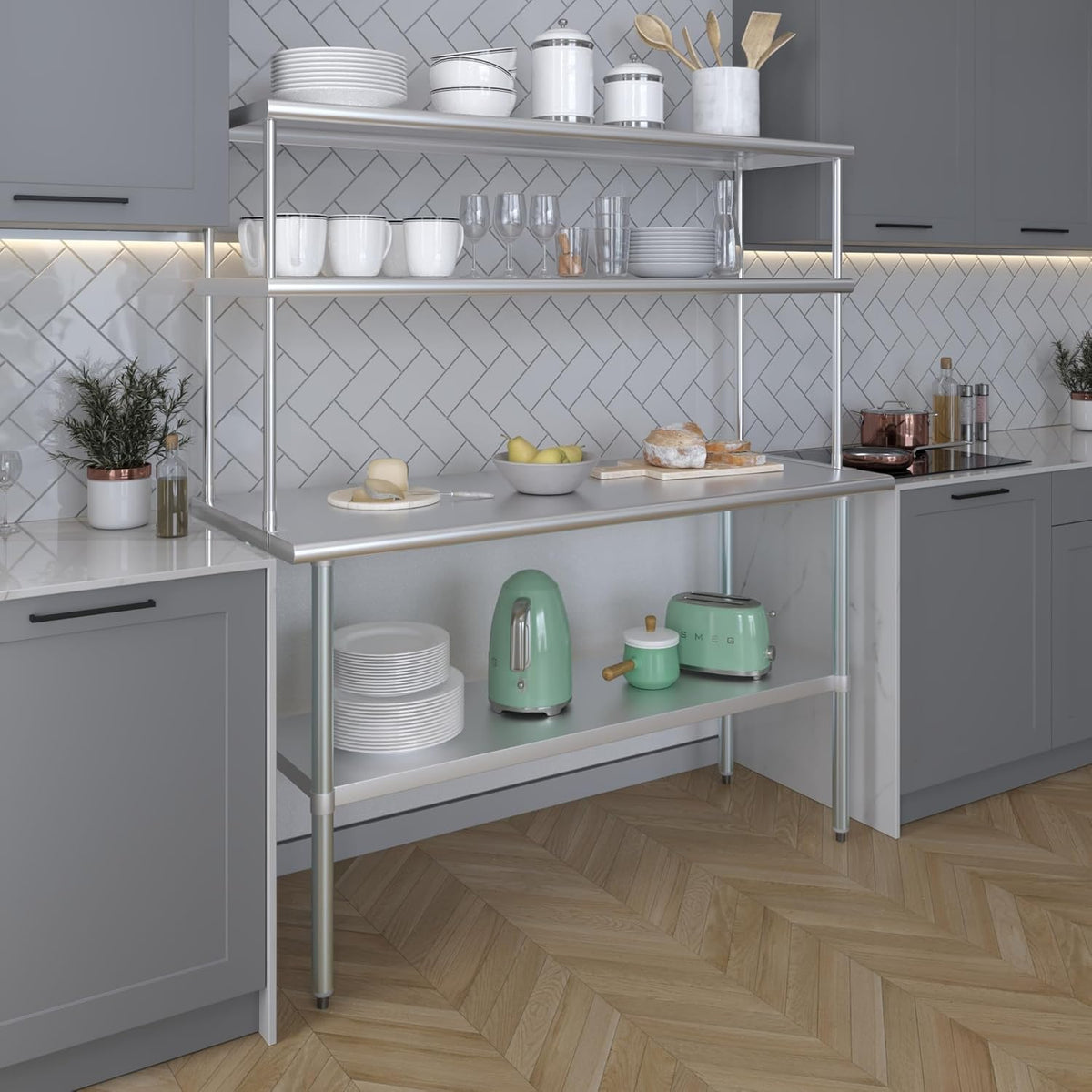 60" x 18" Stainless Double Overshelf, 140 lb/Shelf - Express KitchQ...