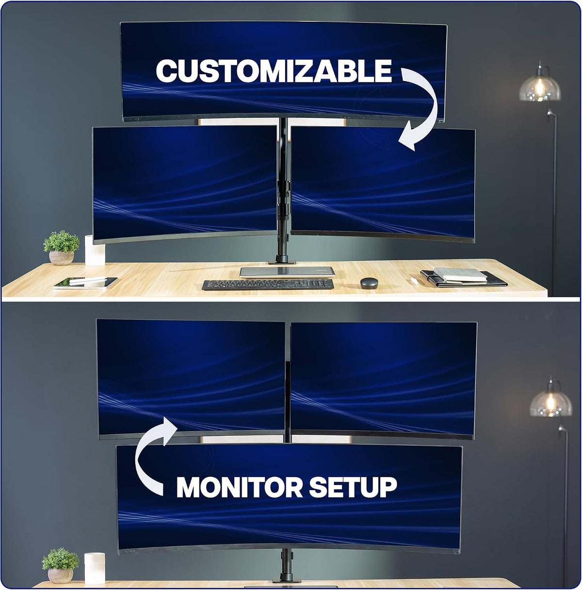 VIVO Triple Monitor Desk Mount, 32 to 49 inch Ultrawide Screens, One Fixed Sc...
