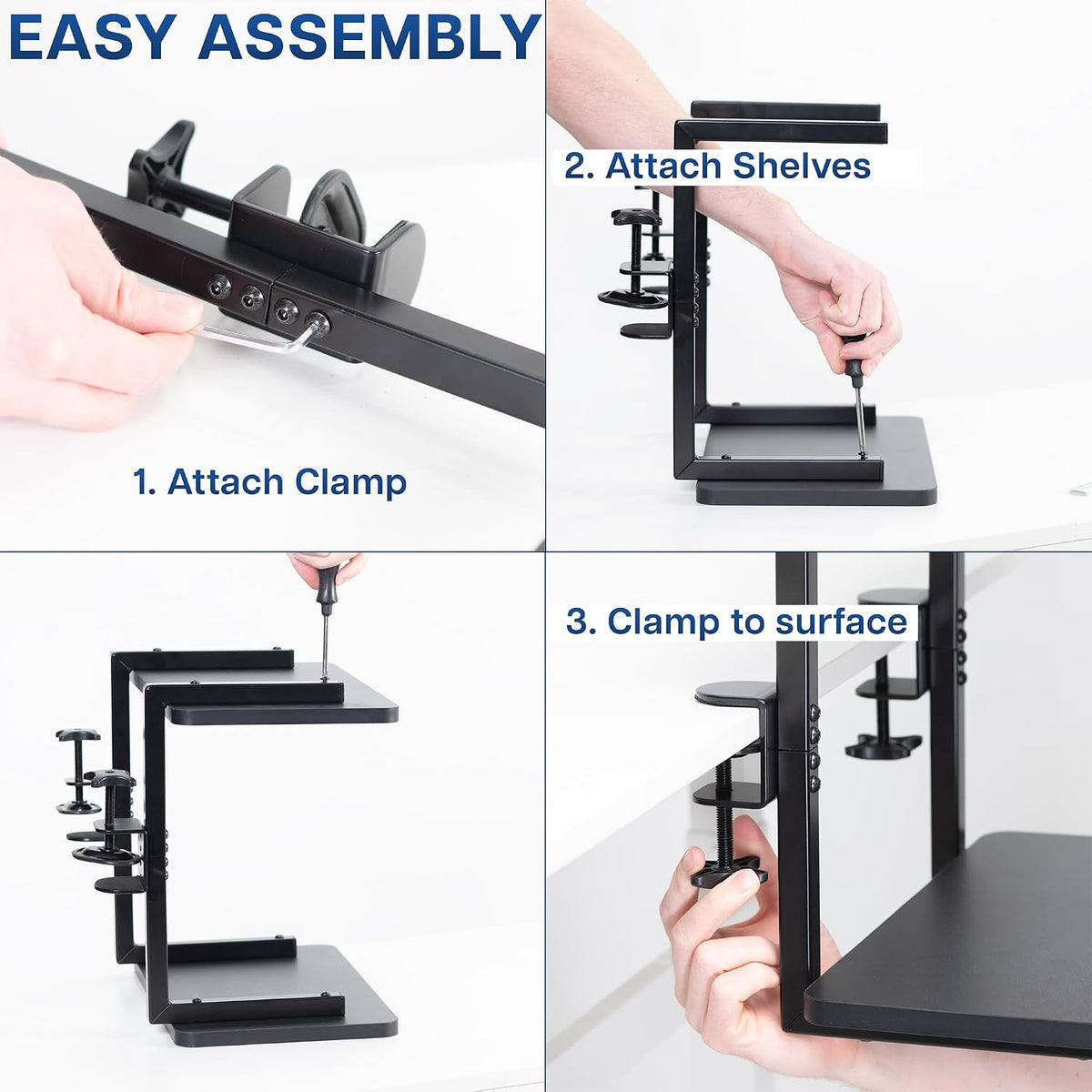 VIVO Black Clamp-on 16" Flexible Shelving Unit, DESK-SHELF2CS