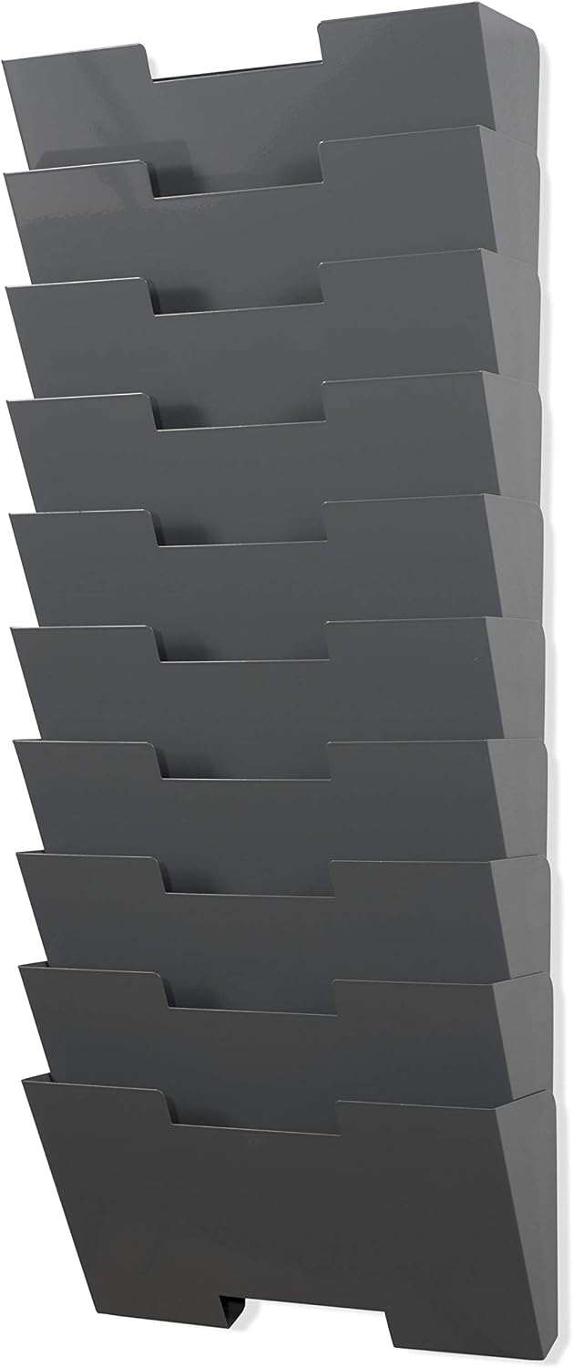Gray Wall Mount Steel Vertical File Organizer Holder Rack 10 Sectional Modula...