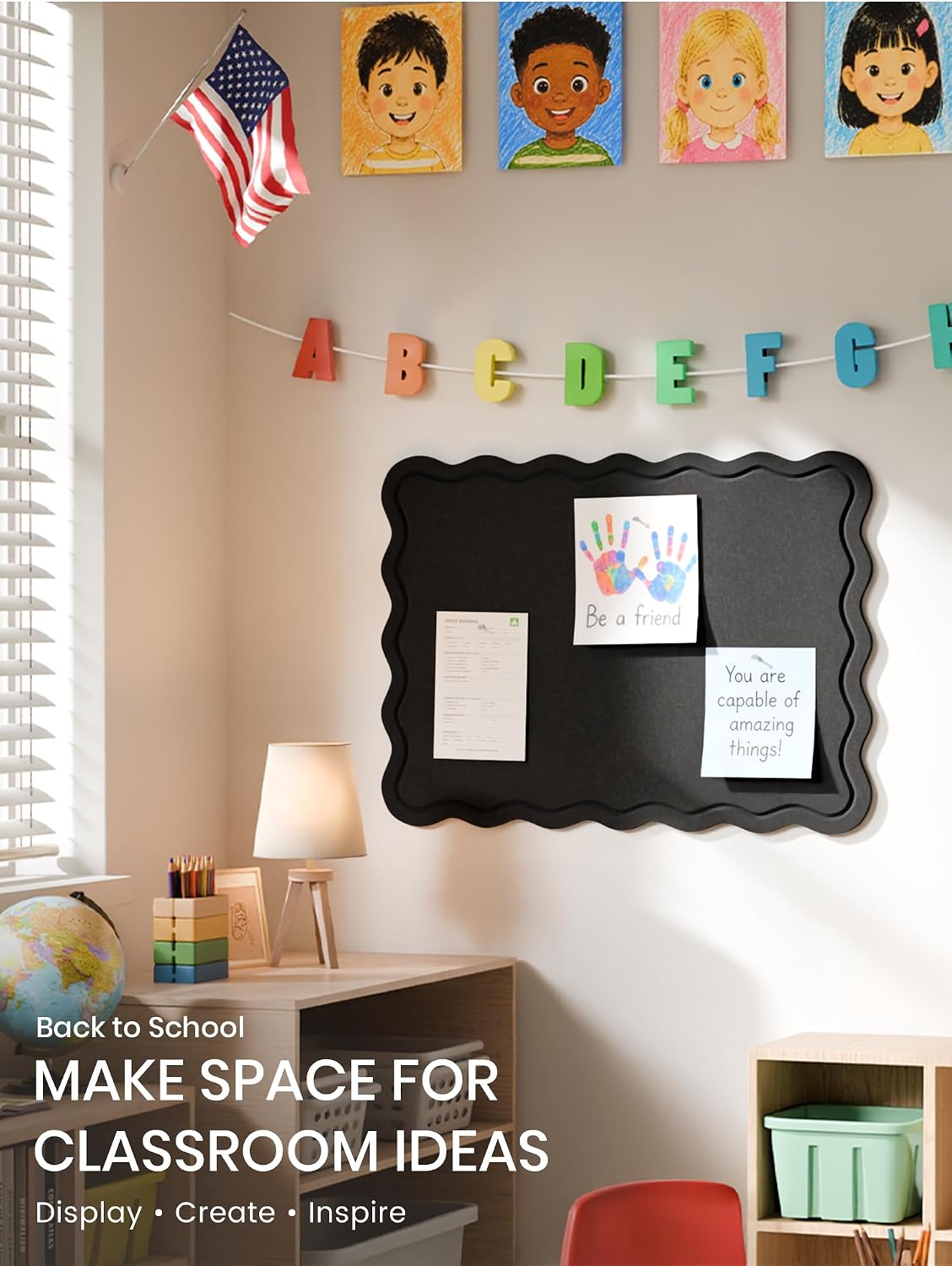 Fluxynara Scalloped Felt Bulletin Board, 23.6"x17.1", Black