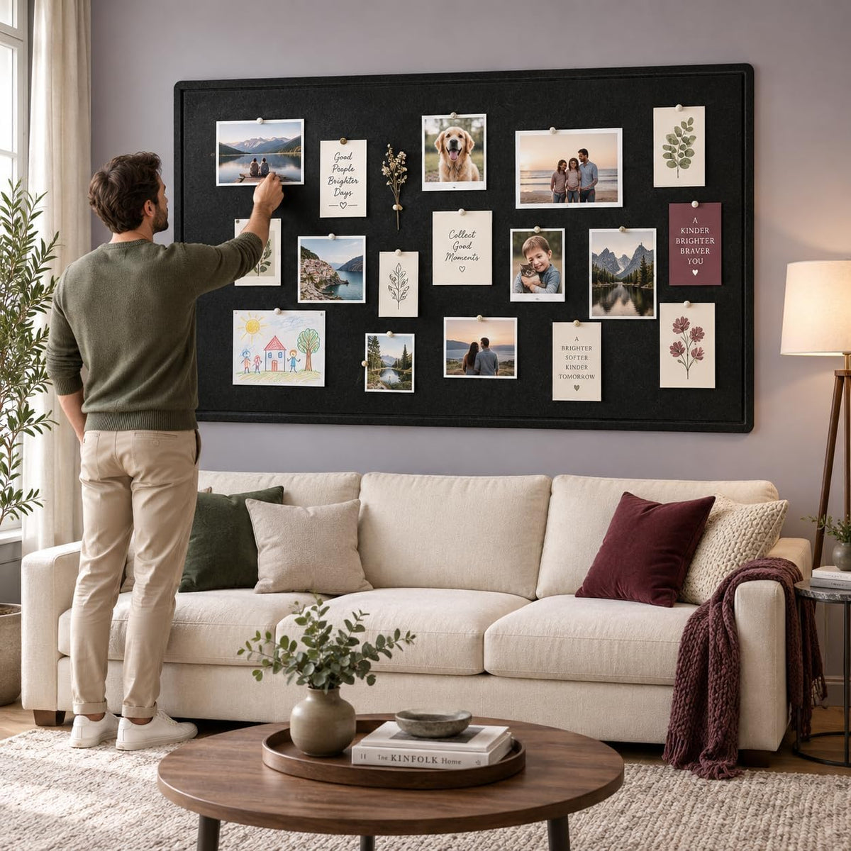 Felt Bulletin Board 71x47 inches, Black Pinboards for Wall Decor