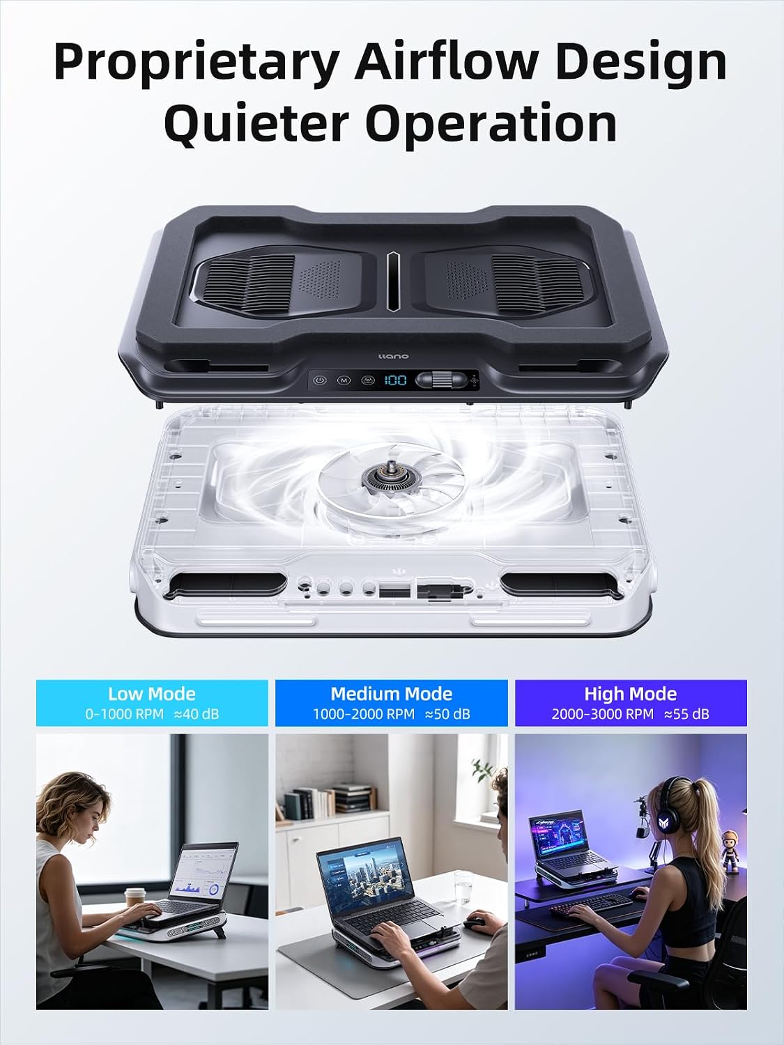llano V11 Pro Laptop Cooling Pad, Gaming Laptop Cooler RGB Laptop Fan