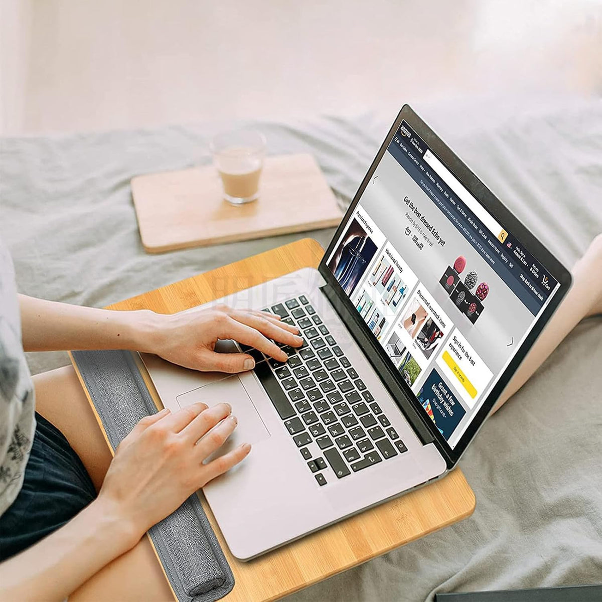 Bamboo Lap Desk for Laptop with Cushion Tablet Phone Holder Handle