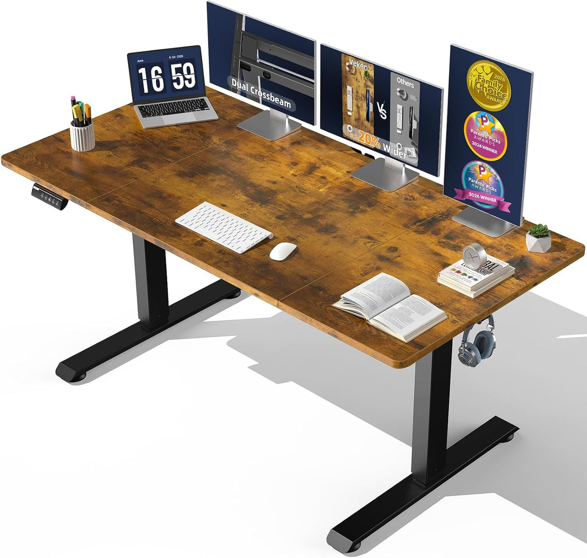Veken 63"x28" Wider Large Standing Desk, Electric Height Adjustable...