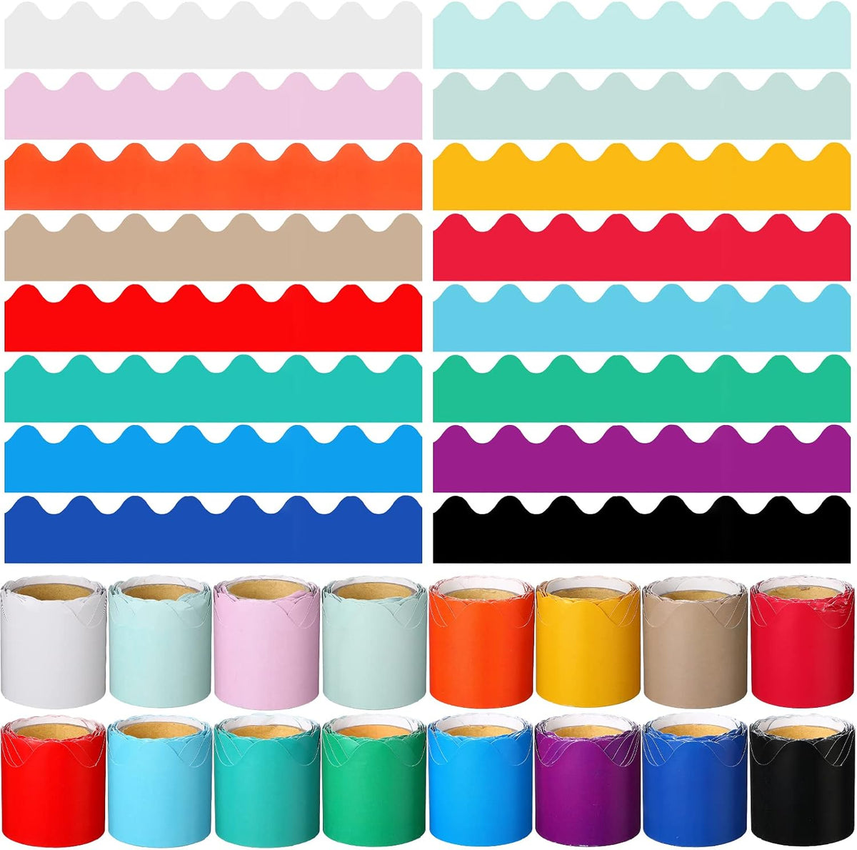 Leinuosen 16 Pack Scalloped Board Borders, Colorful Trim for Classroom