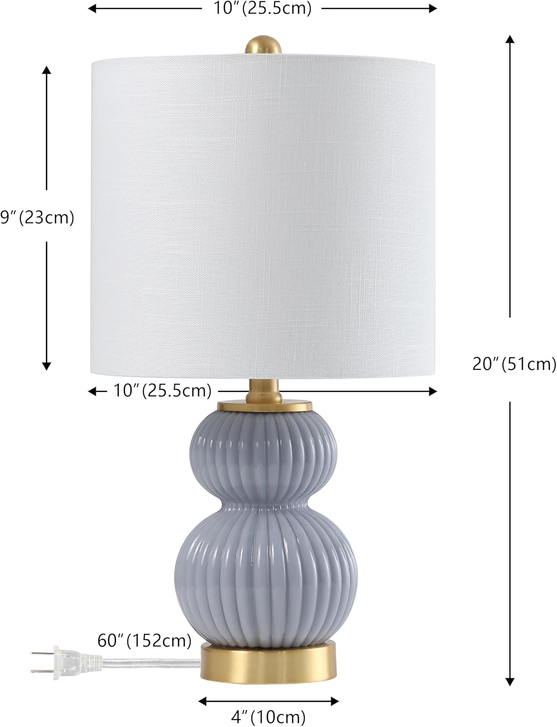 JONATHAN Y Daphne Ribbed Gourd Metal/Glass Table Lamp 20", Gray