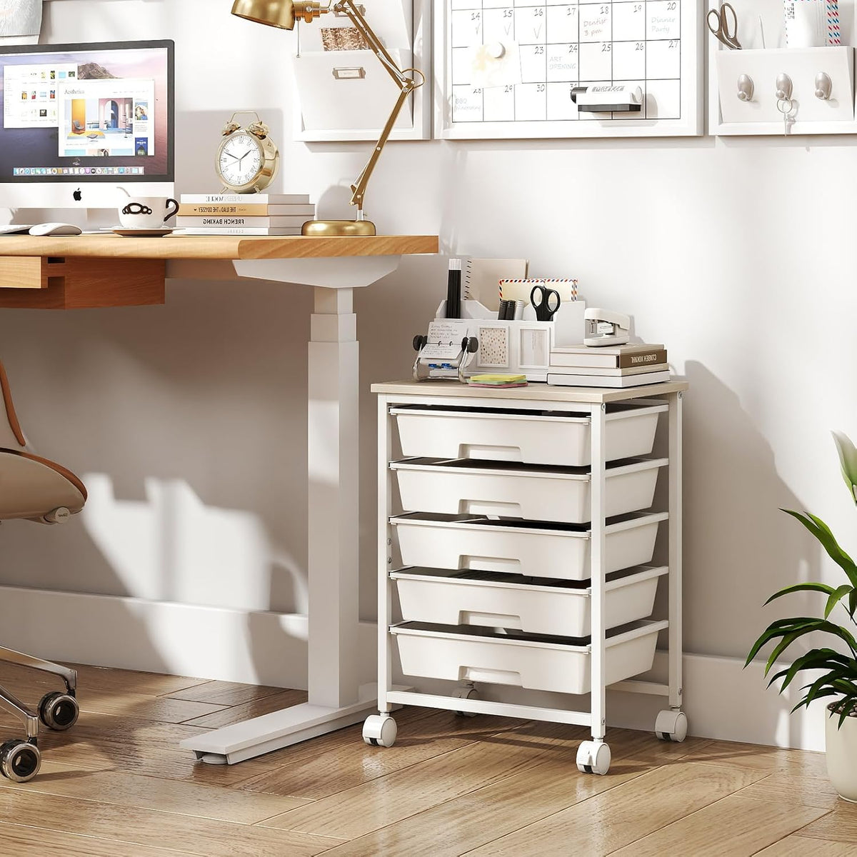 Giantex 5 Drawers Rolling Cart with Wheels, Wood Top, Sturdy Frame