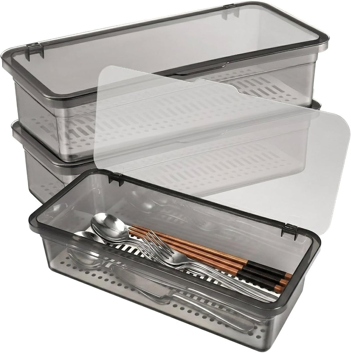 Cabilock 3 Pack Silverware Organizer with Lid, Cutlery Tray Utensil Holder fo...