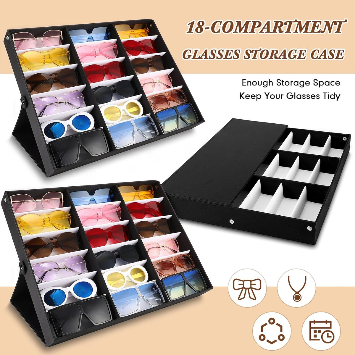 Soaoo 3 Pcs 18 Slot Sunglasses Organizer Storage Holder Eyeglasses Display Ca...