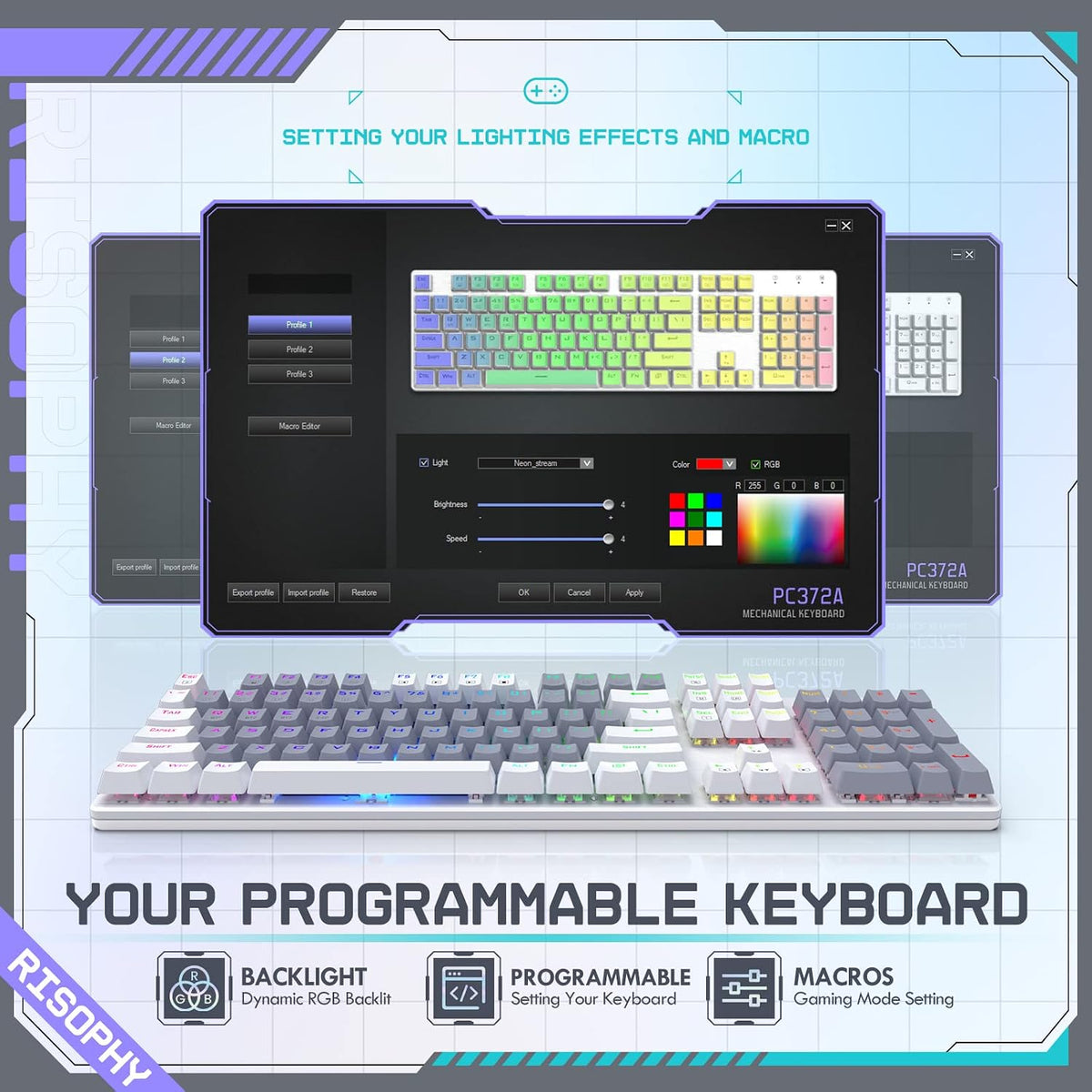 RisoPhy Wireless Mechanical Keyboard, Triple Mode 2.4G/USB-C/Bluetooth Gaming...