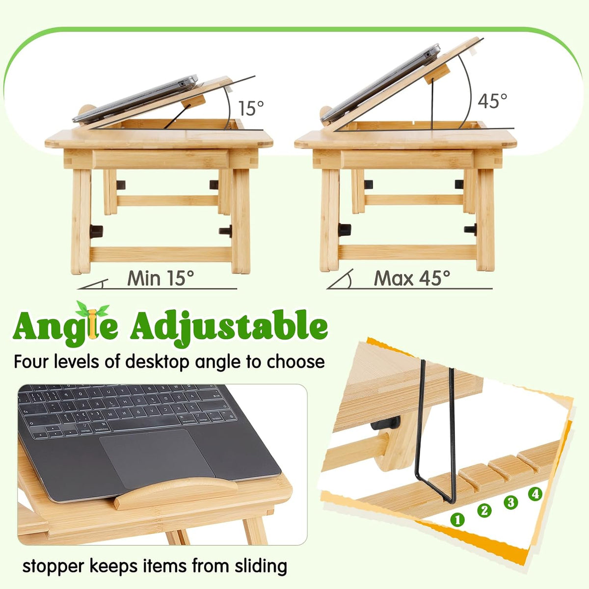 Bamboo Bed Desk, Lap Desk for Adults, Laptop Stand for Bed, Bed Table Tray