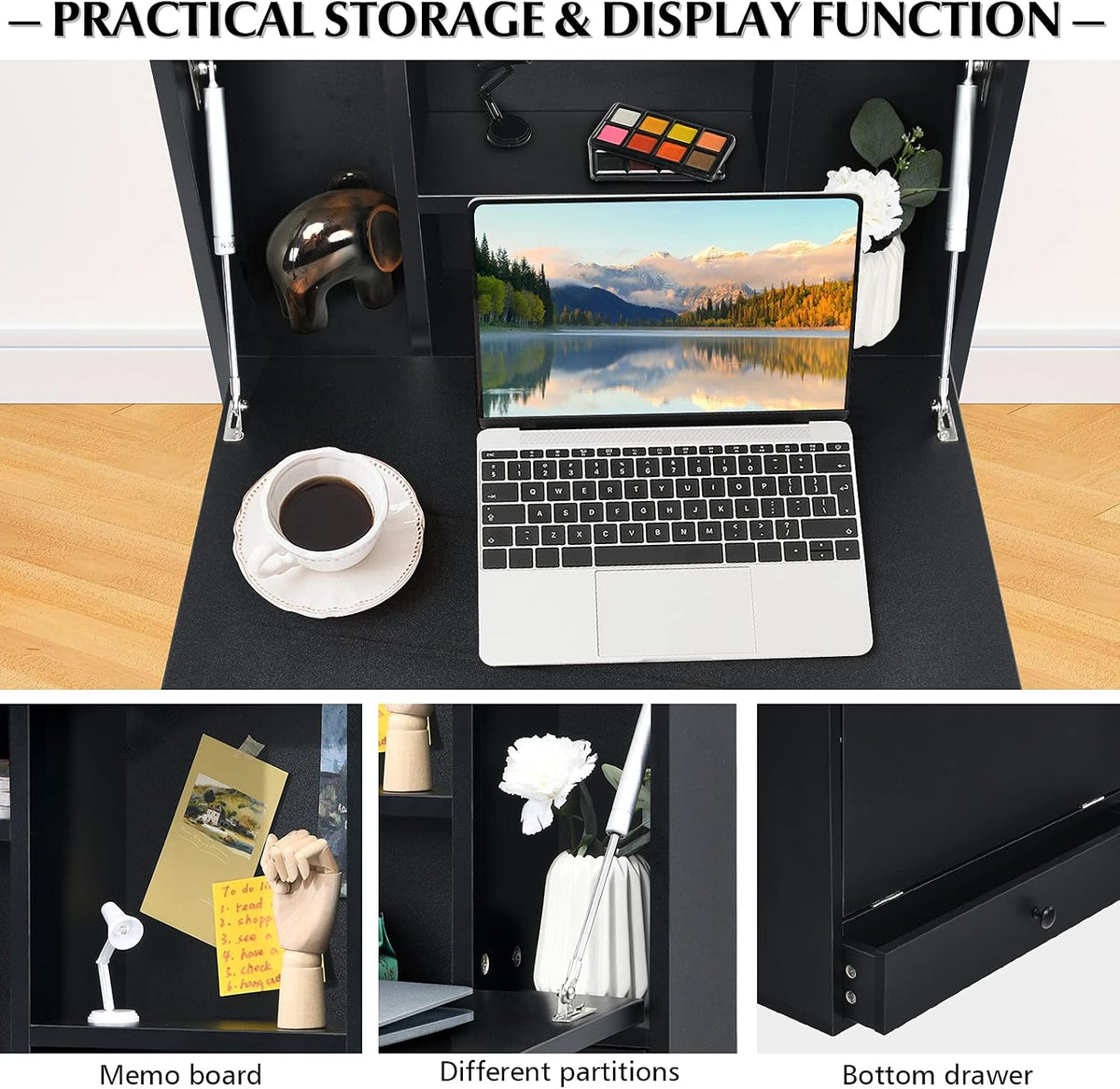 COSTWAY Wall-Mounted Computer Desk, Floating Desk with Storage Drawer & S...