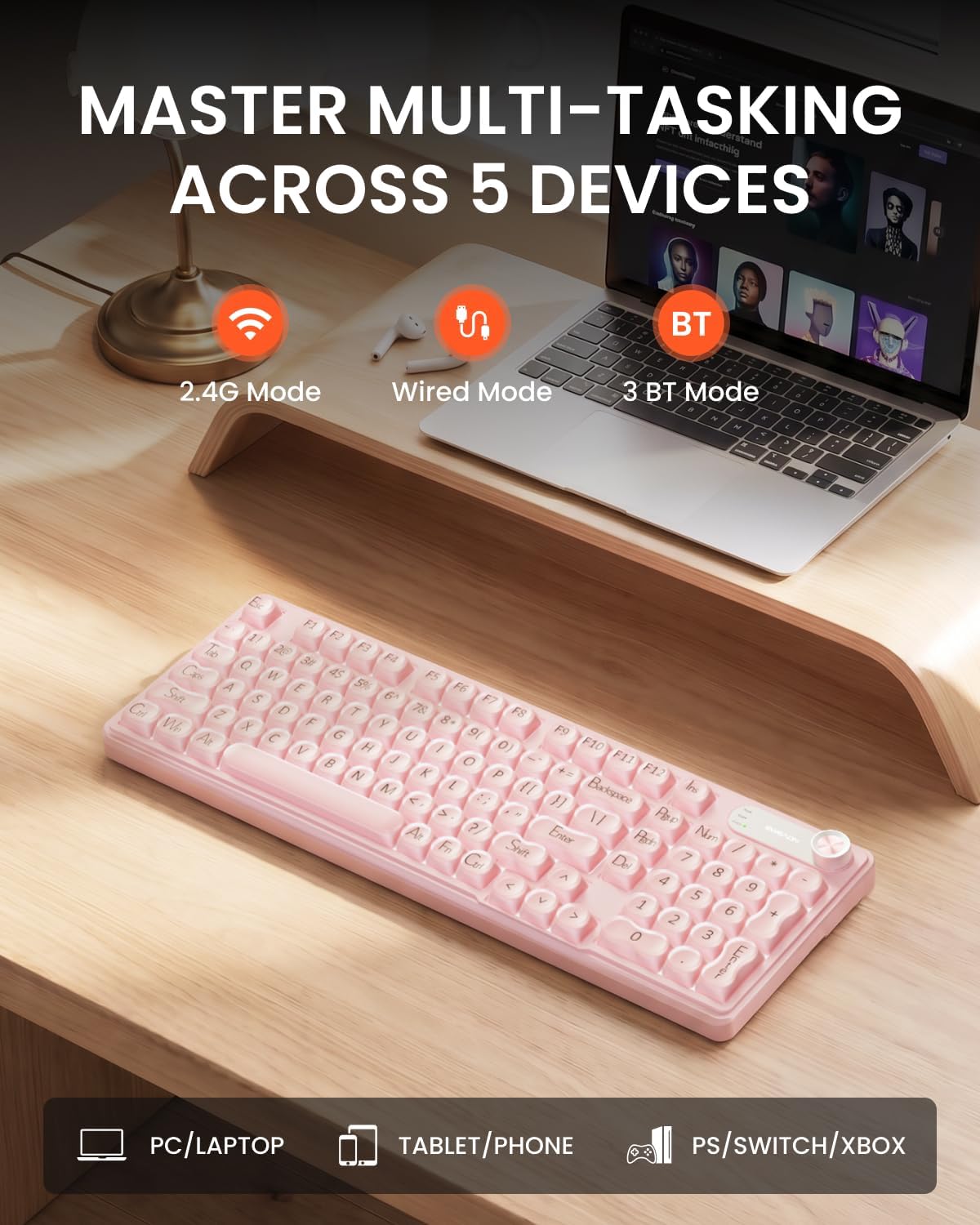EWEADN V102 Wireless Keyboards, 98 Key Gaming Keyboard with Screen & Medi...