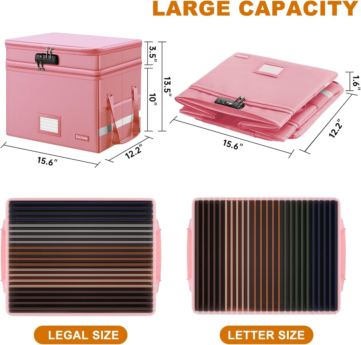 DocSafe File Box with Lock,Multi-Layer Fireproof Document Box Collapsible Fil...