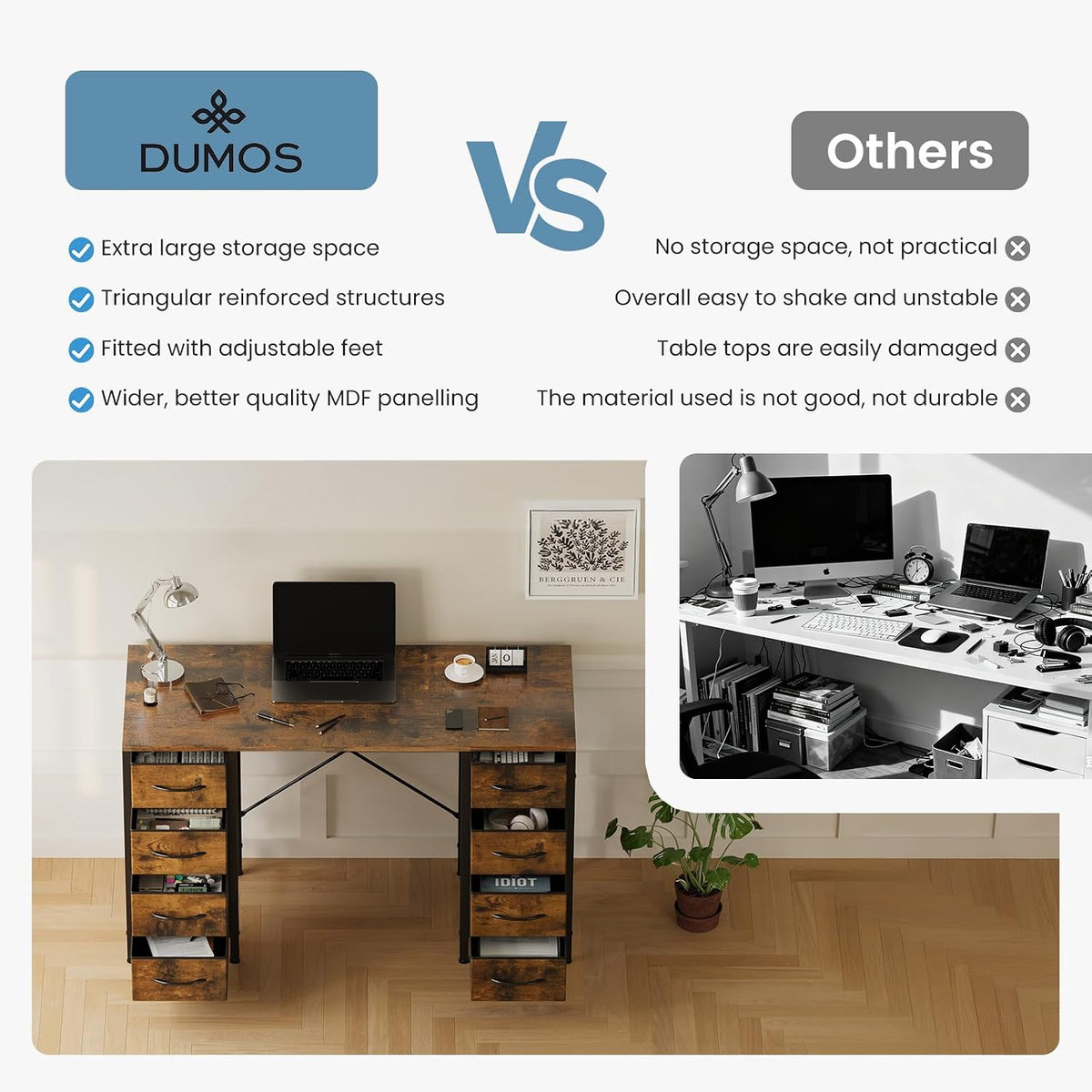 OLIXIS 47" Computer Desk with 8 Drawers, Home Office Workstation