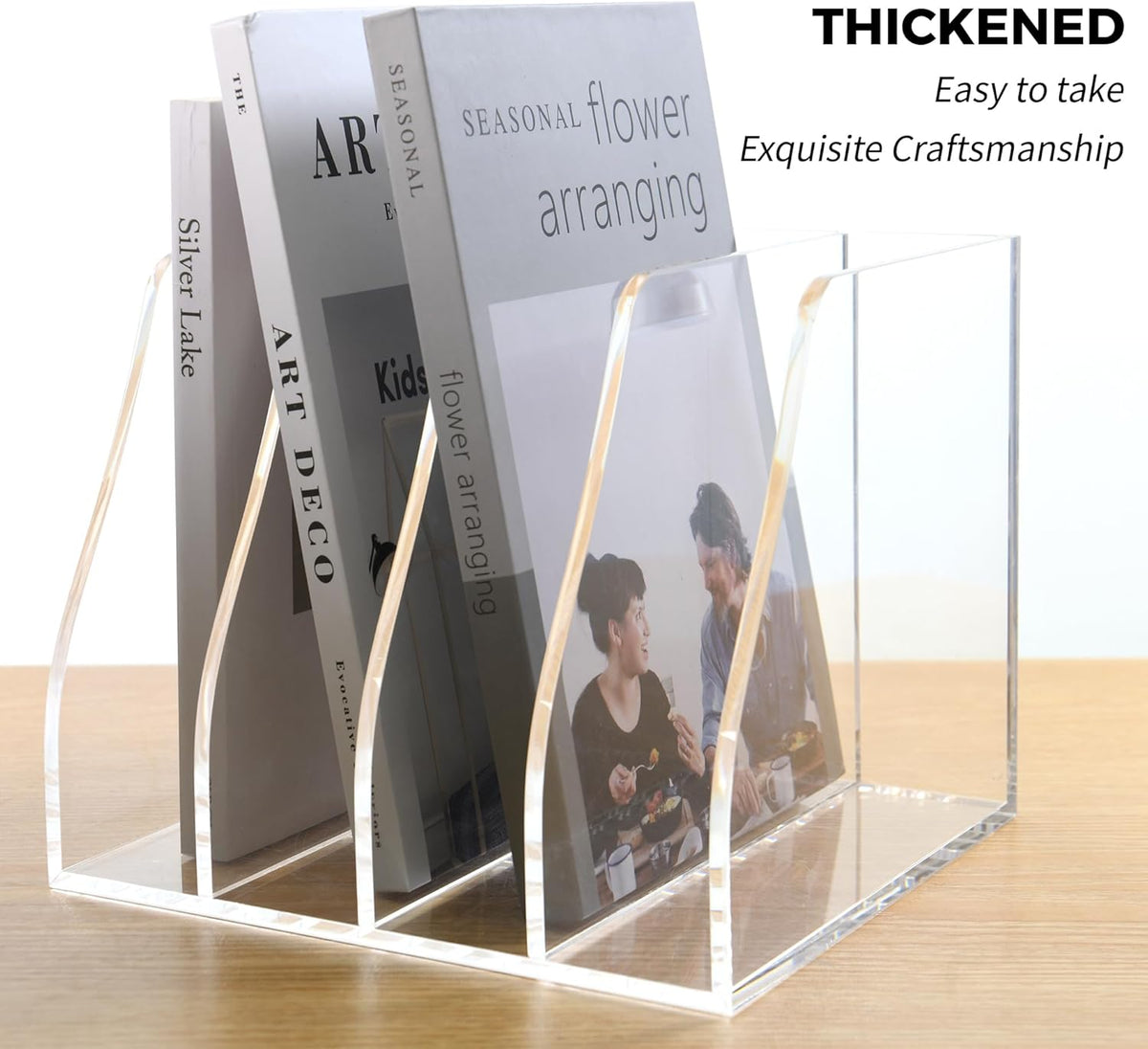 Acrylic Magazine File Holder, 4 Vertical Compartments Desk Document Sorter Or...