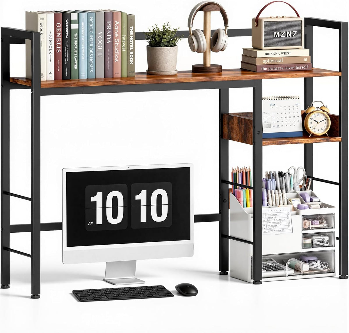 Desk Shelf, 38.6" Desk Hutch for Computer Monitor, Rustic Brown