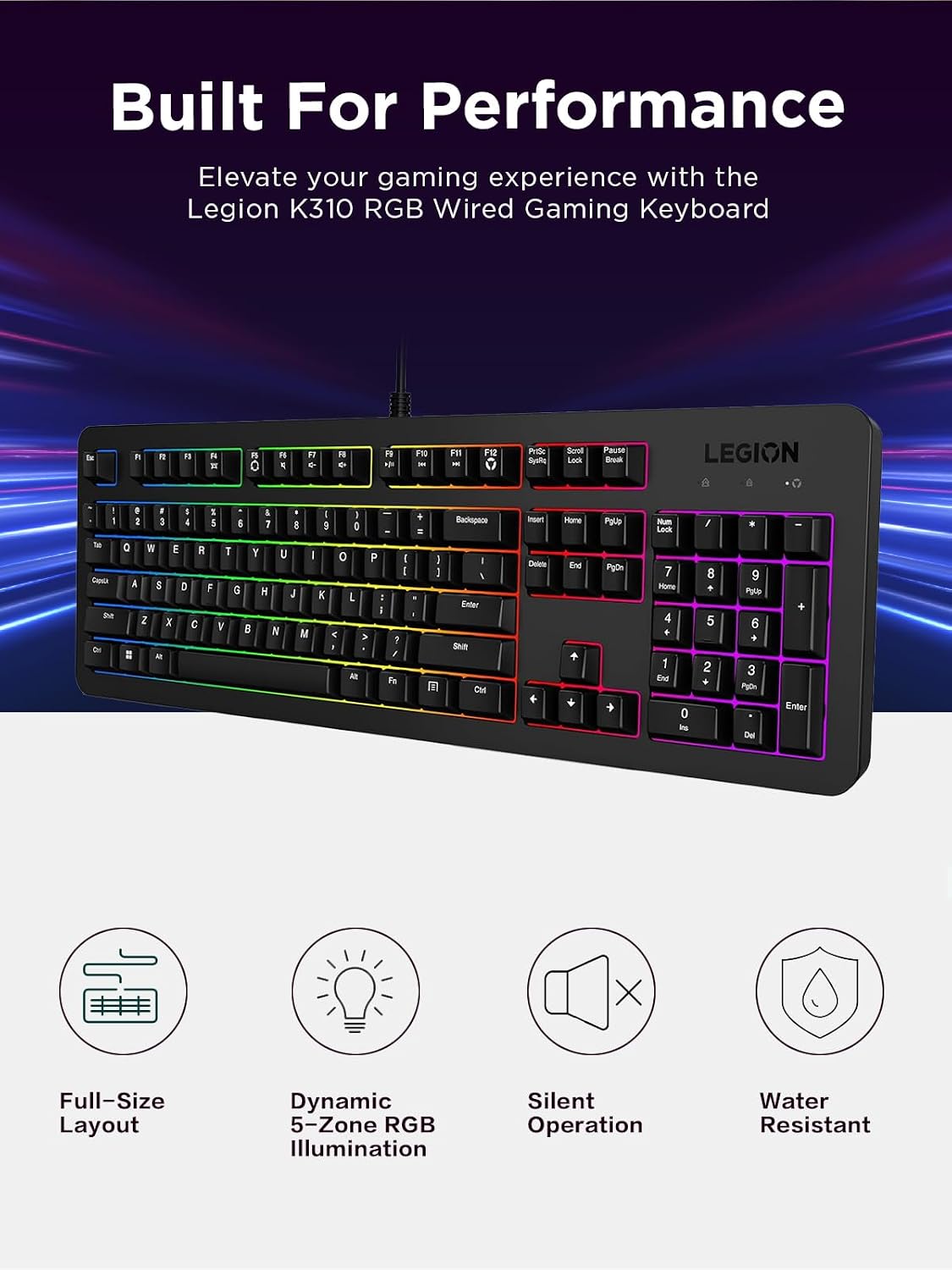 Lenovo Legion K310 RGB Wired Gaming Keyboard - Ultra-Fast Reaction Time with ...