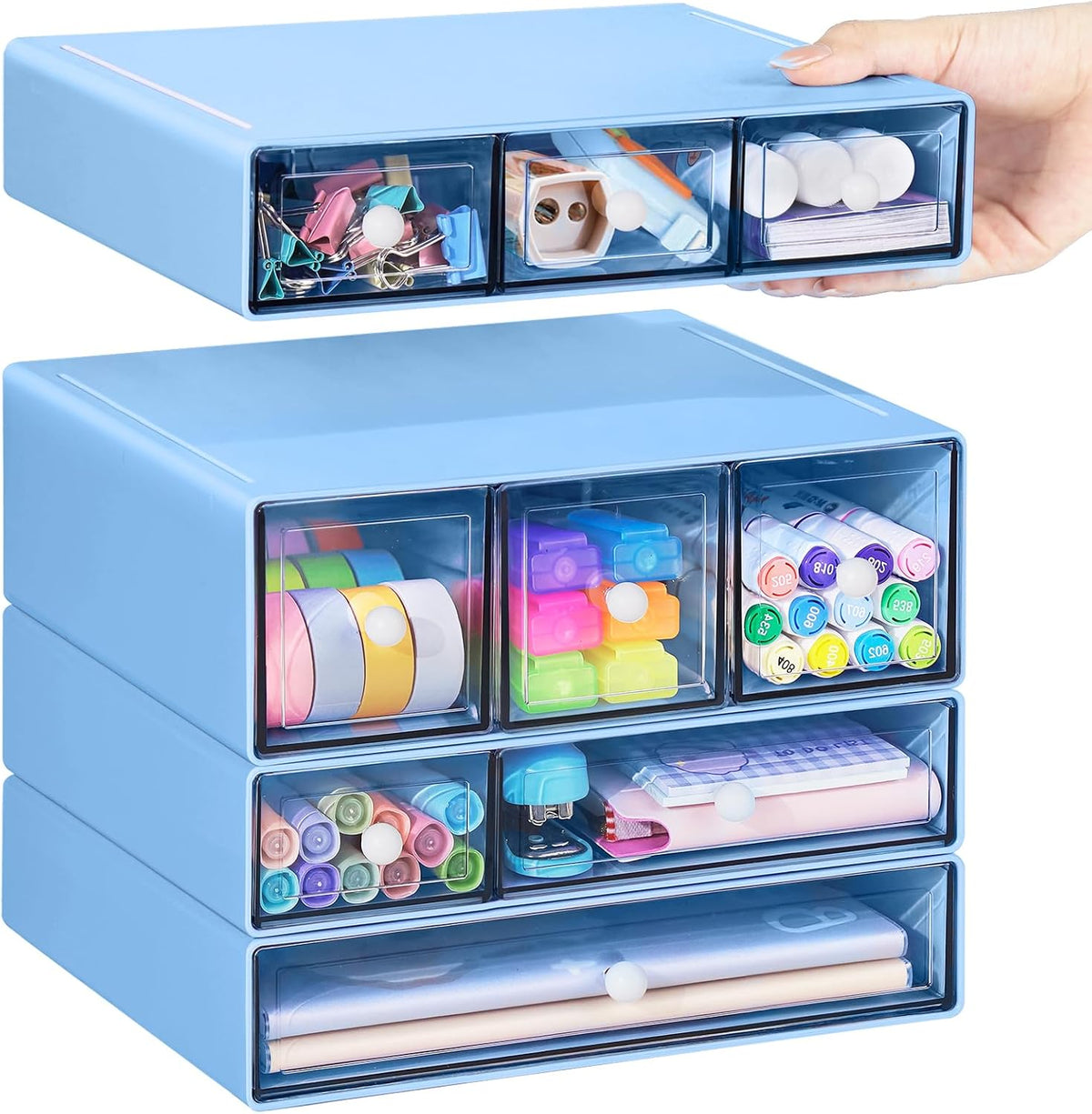 Desk Storage Organizer with 9 Drawers, 4 Tiers Stackable Desktop Craft Storag...
