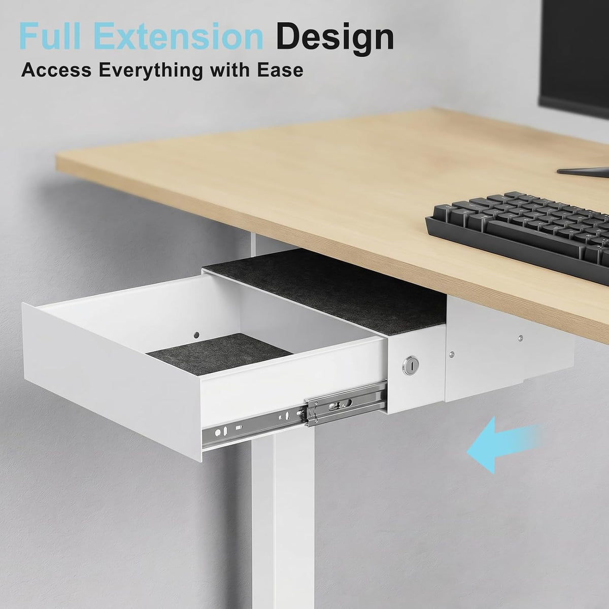 Under Desk Drawer with Lock, 13 Inch Slide-Out Metal Storage Drawer with Brac...