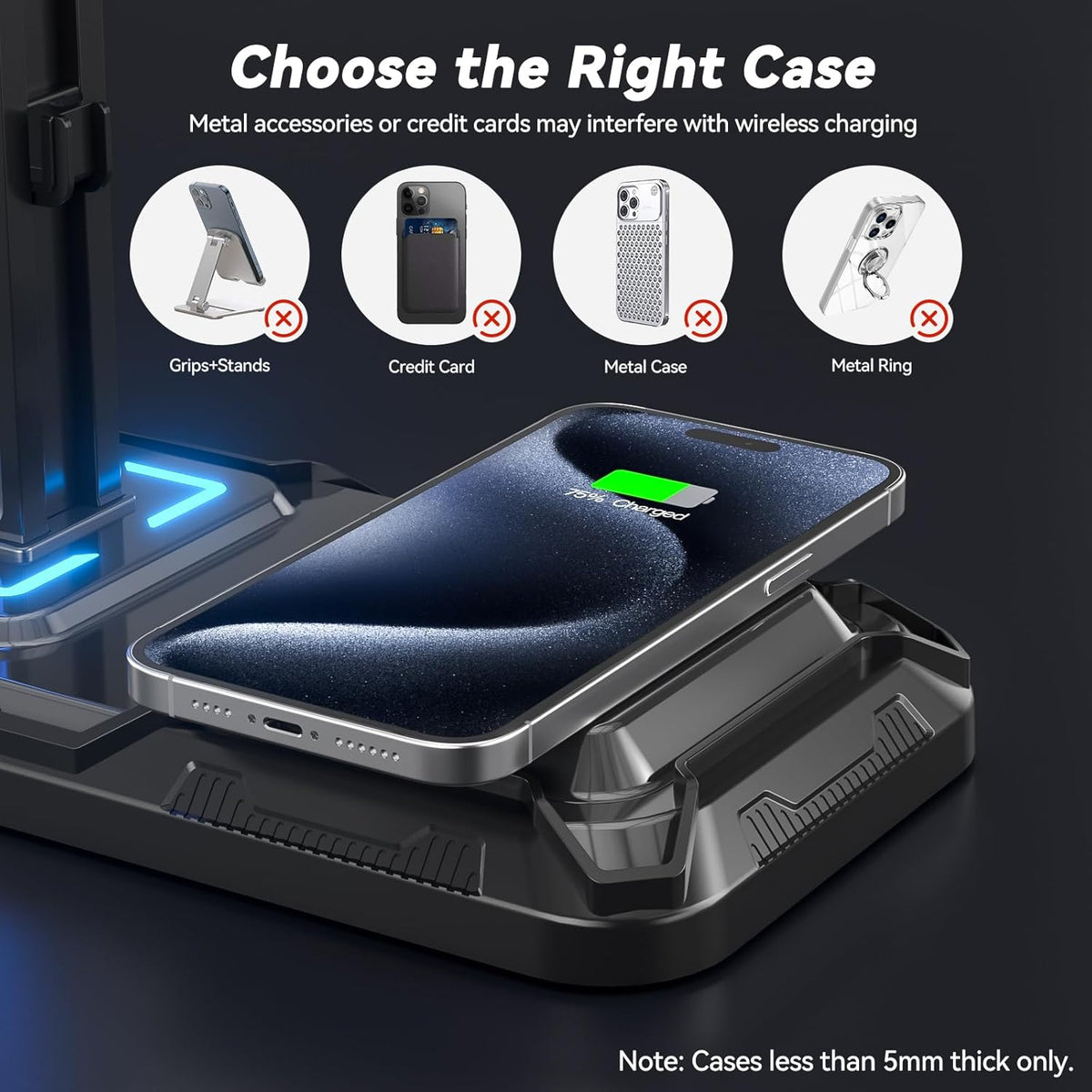 KDD Headphone & Controller Stand with Wireless Charging - Rotatable Heads...