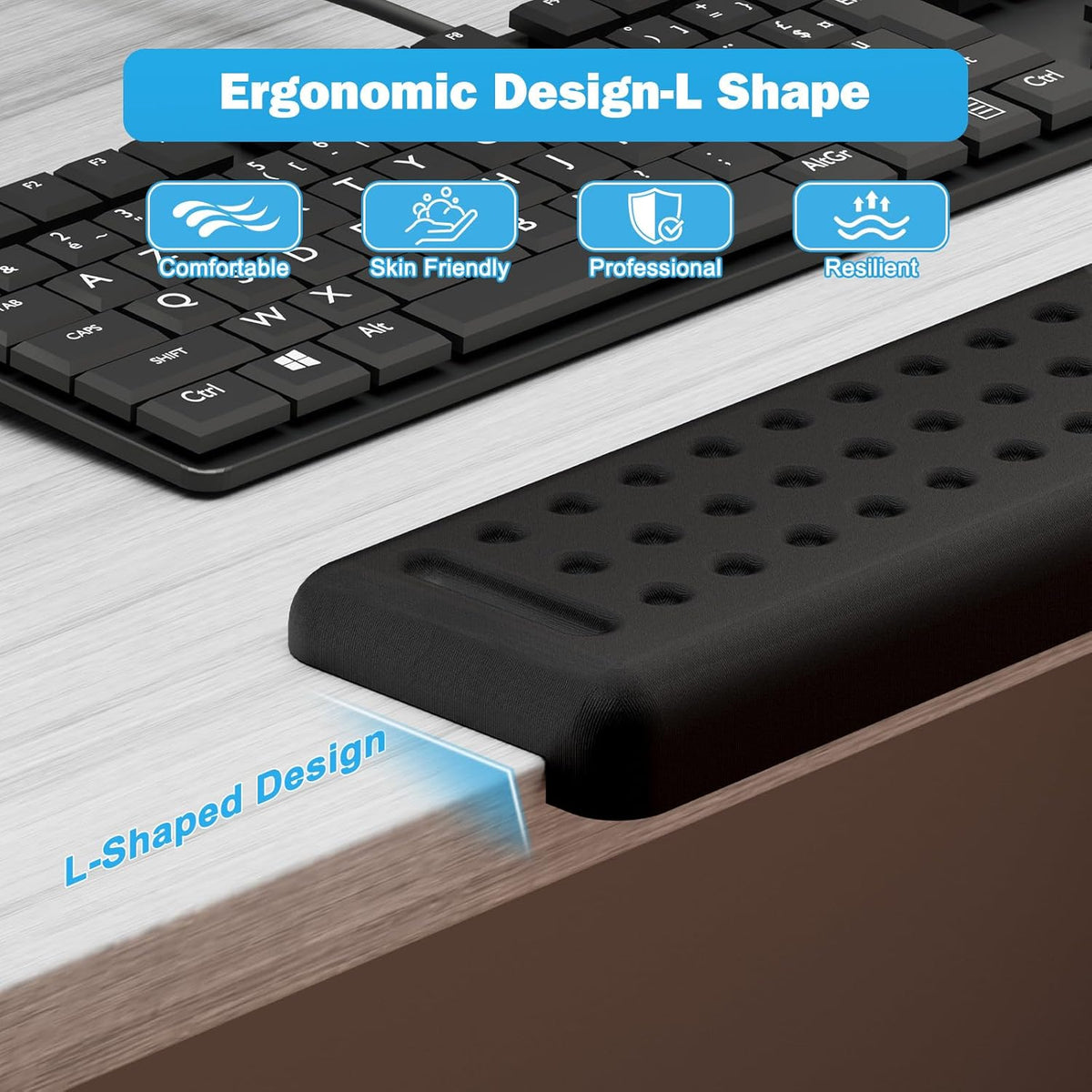 Leolee L-Shaped Desk Long Wrist Rest Elbow 60CM, Black Arm Rest for Desk
