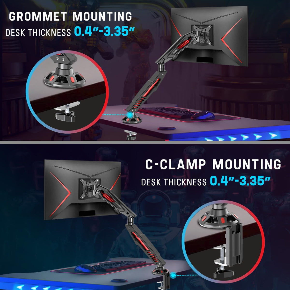 MOUNT PRO Single Gaming Monitor Stand - Mechanical Spring Display Mount, Adju...