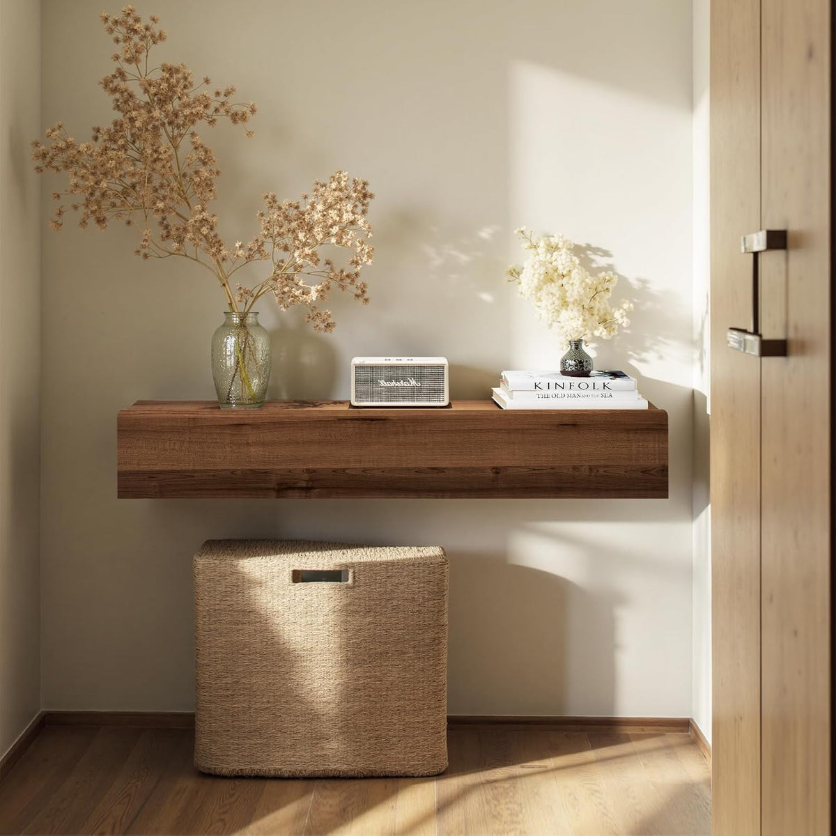 Floating Solid Wood Console Table, 32'' Wall Mounted Narrow Entryway ...