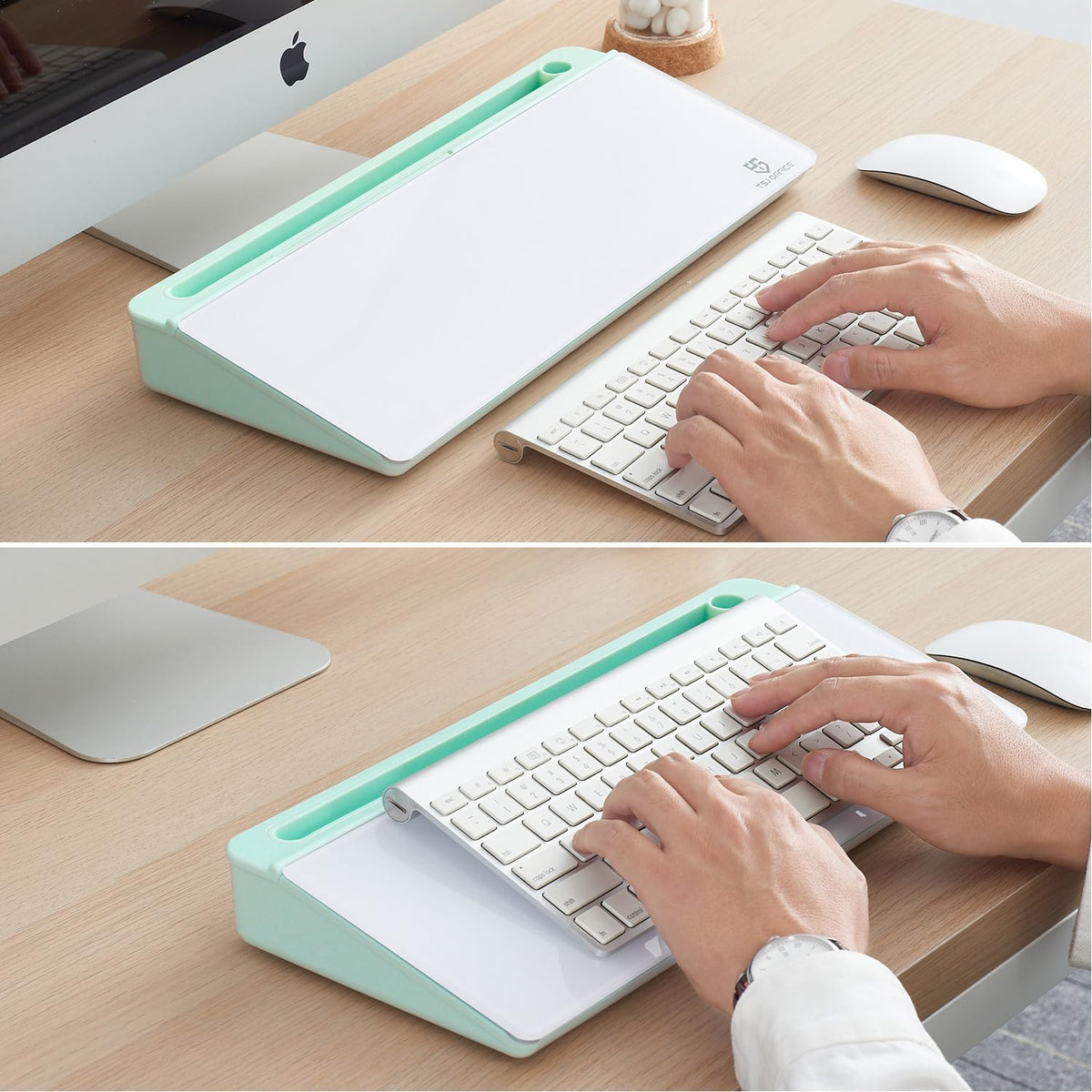 TSJ OFFICE Desktop Whiteboard Dry-Erase-Board - Computer Keyboard Stand White...