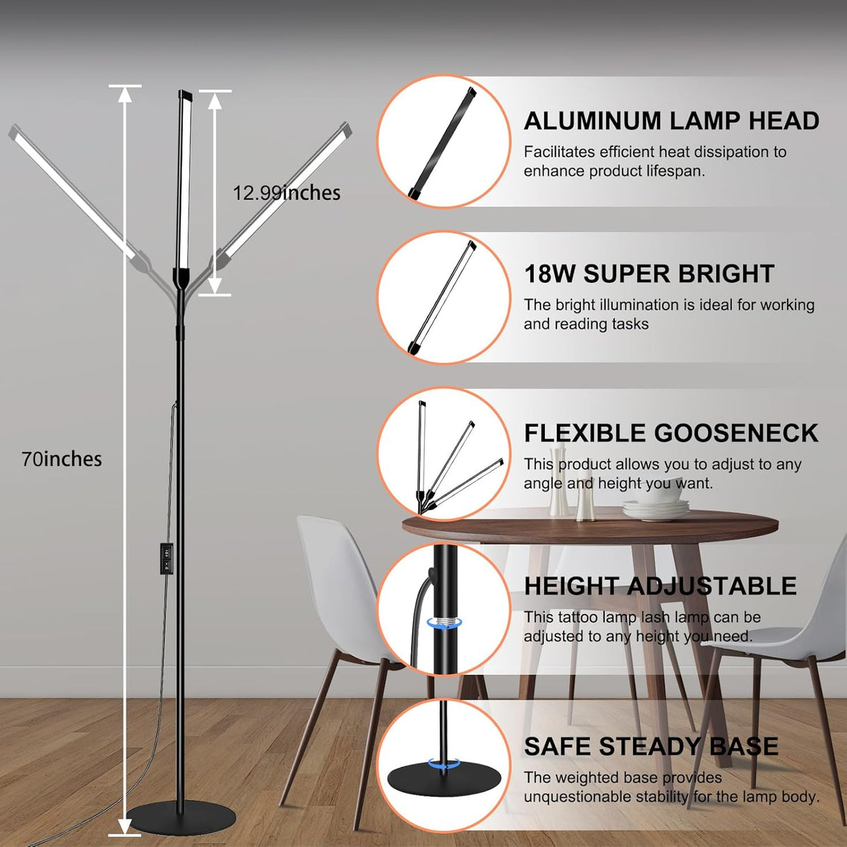 18W Tattoo Lamp 3000K-6000K Colors and Dimmable, Lash Light Makeup Light with...