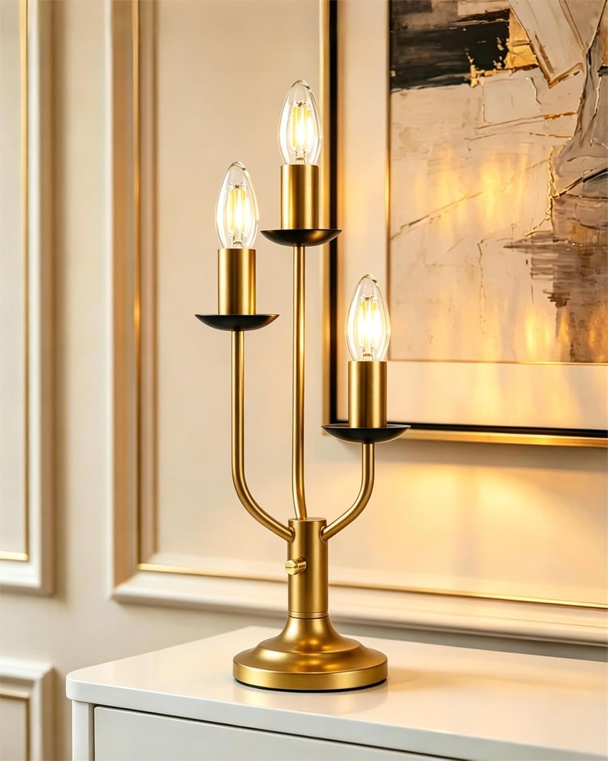 Lightdot Vintage Candelabra Table Lamp Dimmable Gold Lamp 3 Bulbs Included