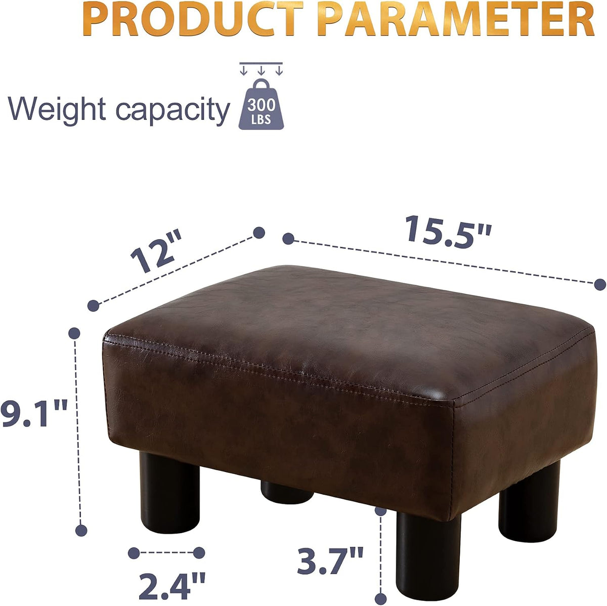 LUE BONA Small Rectangle Foot Stool, PU Leather Fabric Footrest Ottoman with ...
