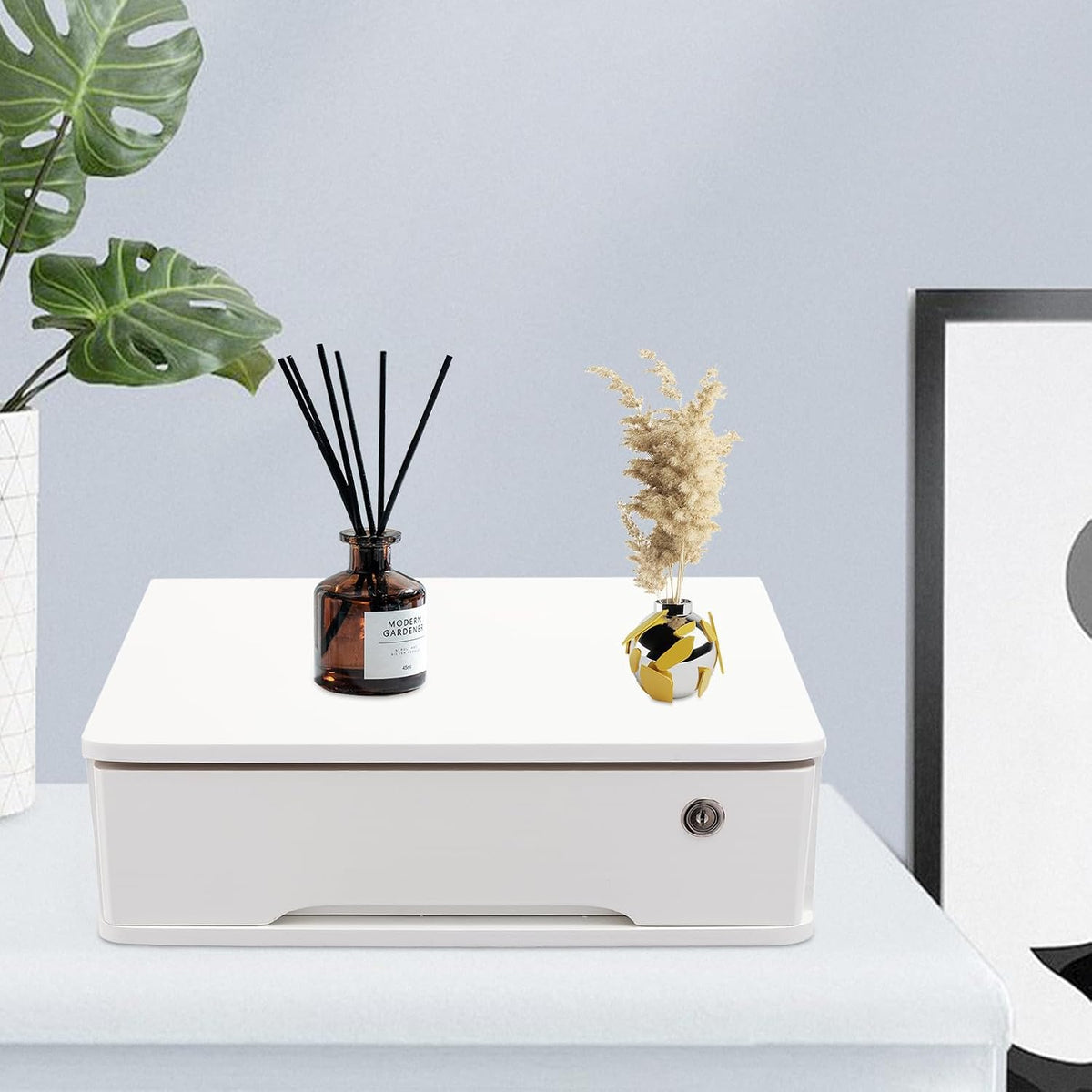 Wood Desk Organizer with Drawers, Lockable Desktop Countertop Storage Cabinet...