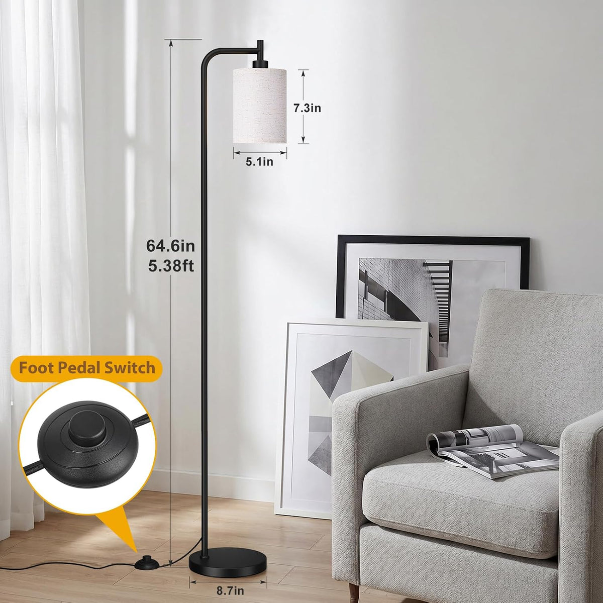 Ziisee 64" Floor Lamp with Remote Control, Dimmable Tall Standing Lamps ...