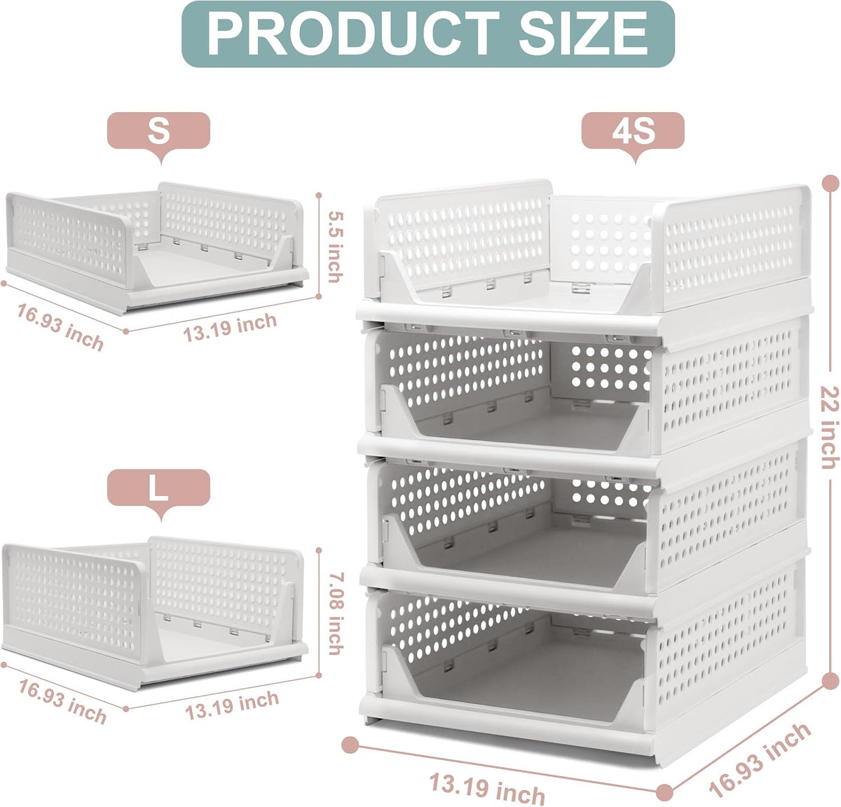 Goderewild Stackable Foldable Storage Baskets, Folding Storage Bins, Closet O...