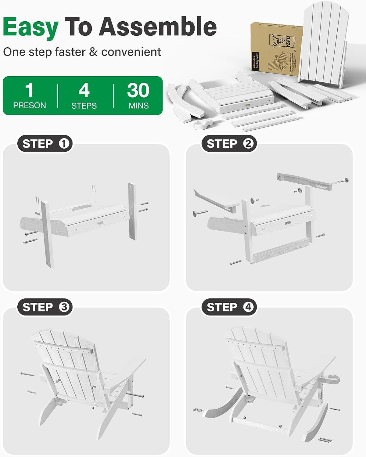 YEFU Adirondack Rocking Chairs, with Footrest, 5-Level Adjustable Backrest