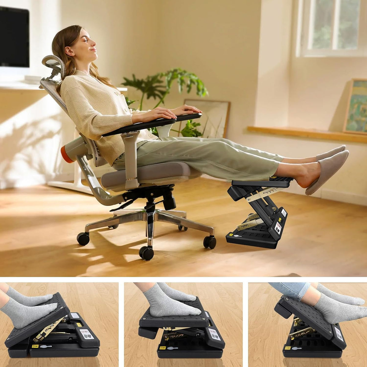 Foldable Foot Rest, Computer Foot Rest Under Desk, 12Modes Adjustable Ergonom...